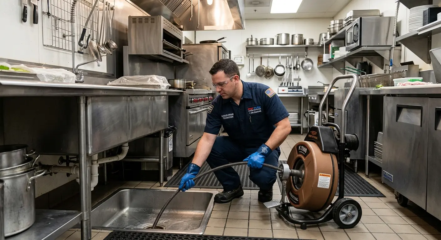 Commercial drain cleaning service in a restaurant kitchen in Las Cruces