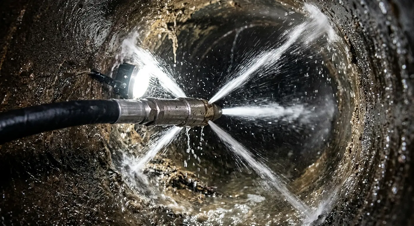 High-pressure hydro jetting nozzle cleaning sewer pipe for Sewer Cleanout in Las Cruces